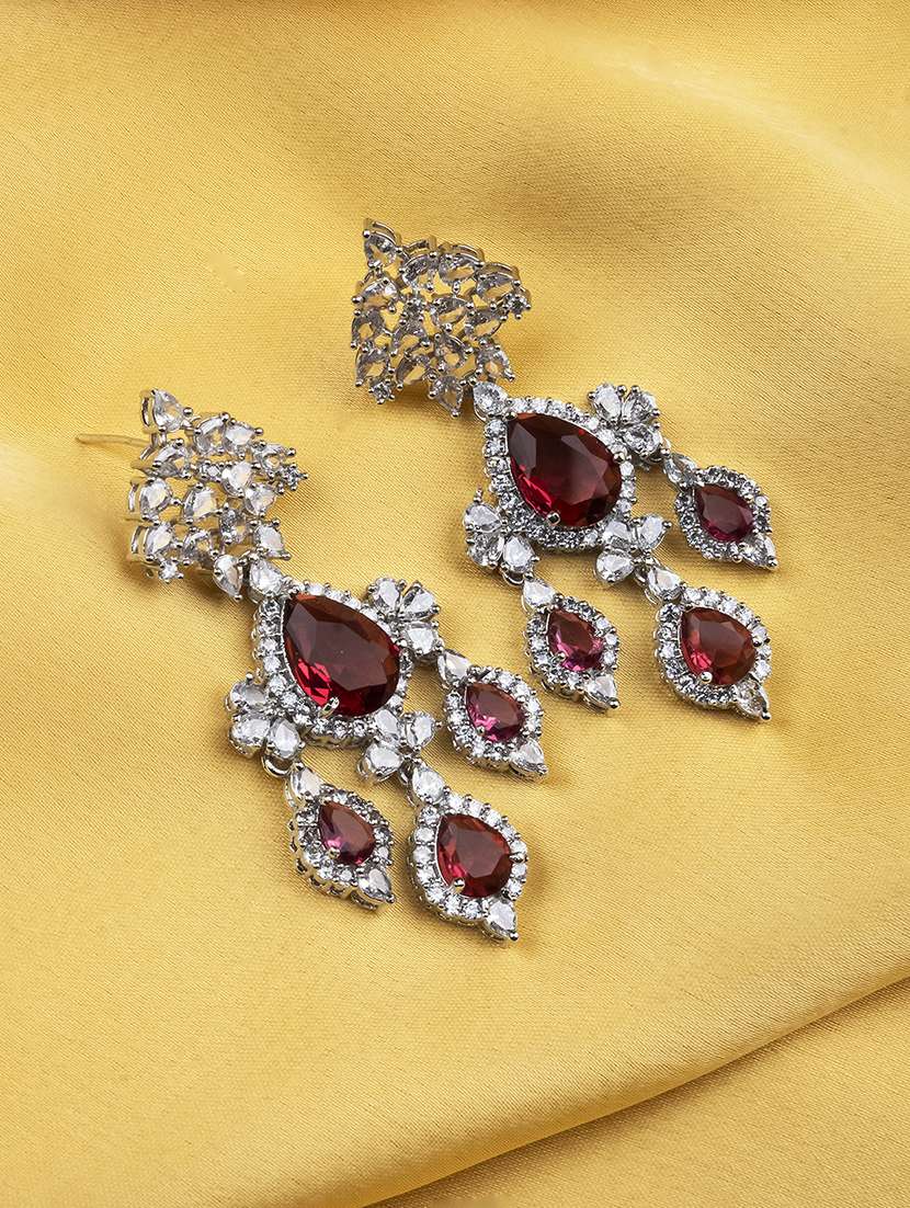 silver-plated luxurious ad red waterfall earrings