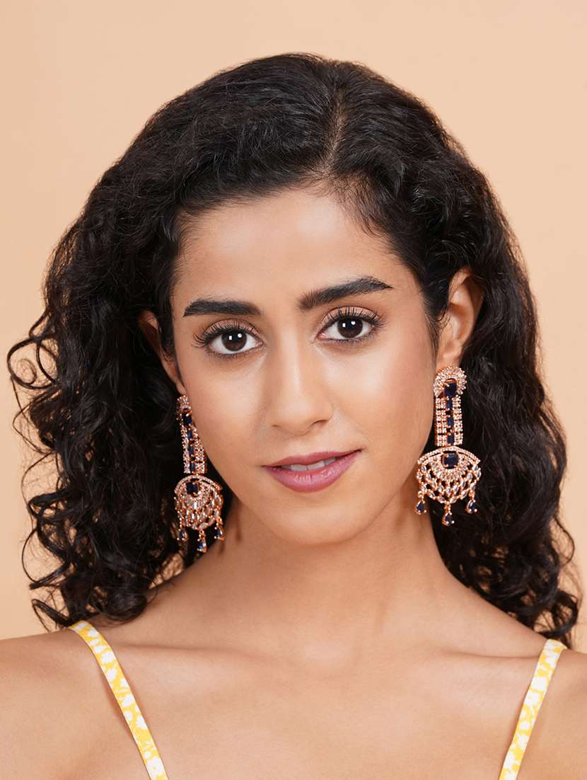 royal rose gold plated big size blue ad cz studded luxury earrings - 22173829 -  Standard Image - 1