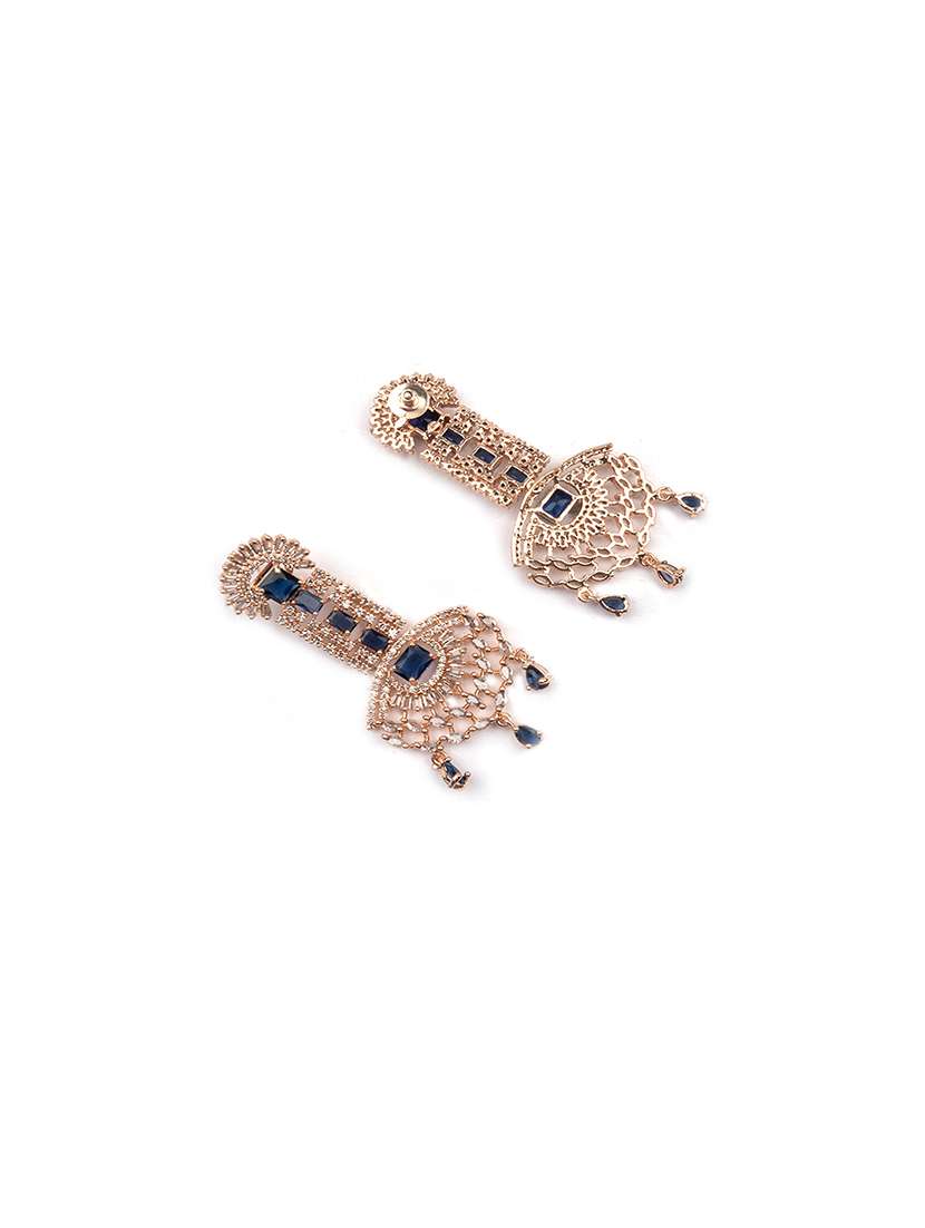 royal rose gold plated big size blue ad cz studded luxury earrings - 22173829 -  Standard Image - 4