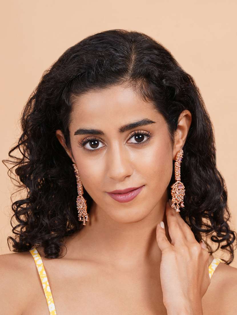 royal rose gold plated big size pink ad cz studded luxury earrings - 22173831 -  Standard Image - 1