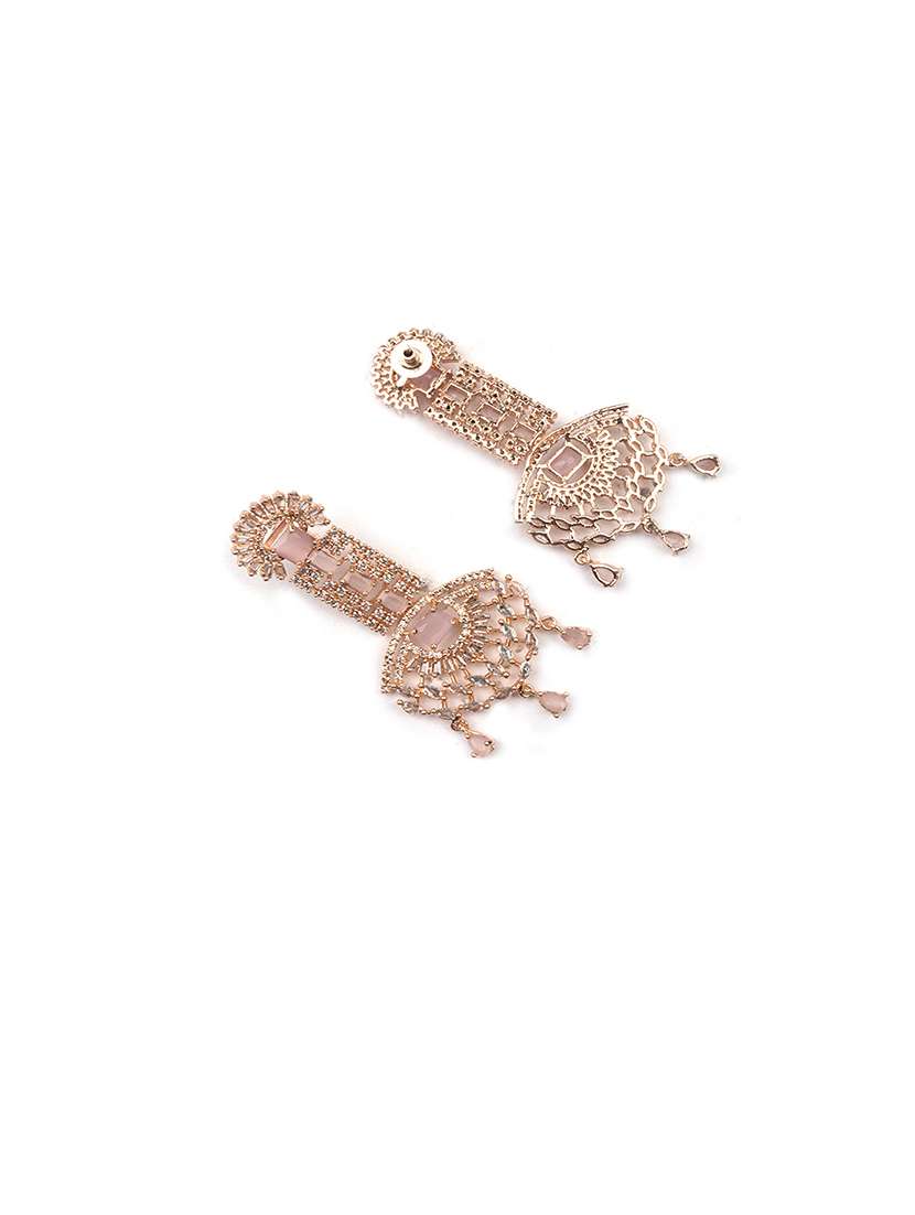 royal rose gold plated big size pink ad cz studded luxury earrings - 22173831 -  Standard Image - 4