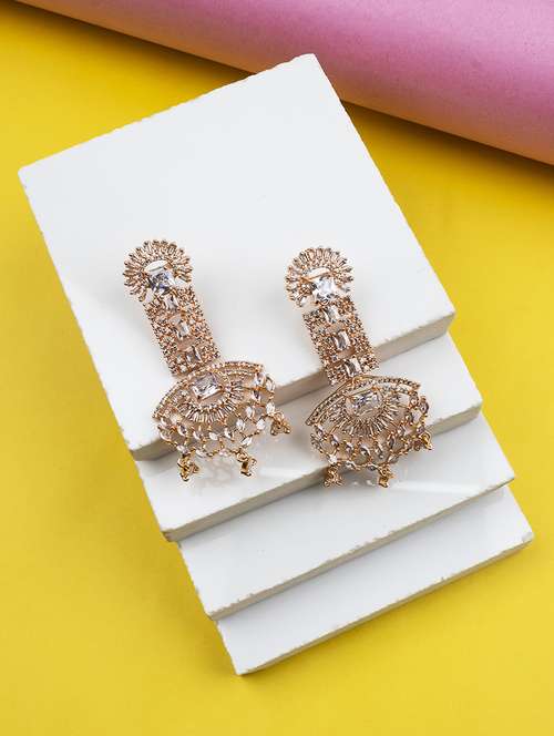 royal rose gold plated big size white ad cz studded luxury earrings - 22173832 -  Standard Image - 0