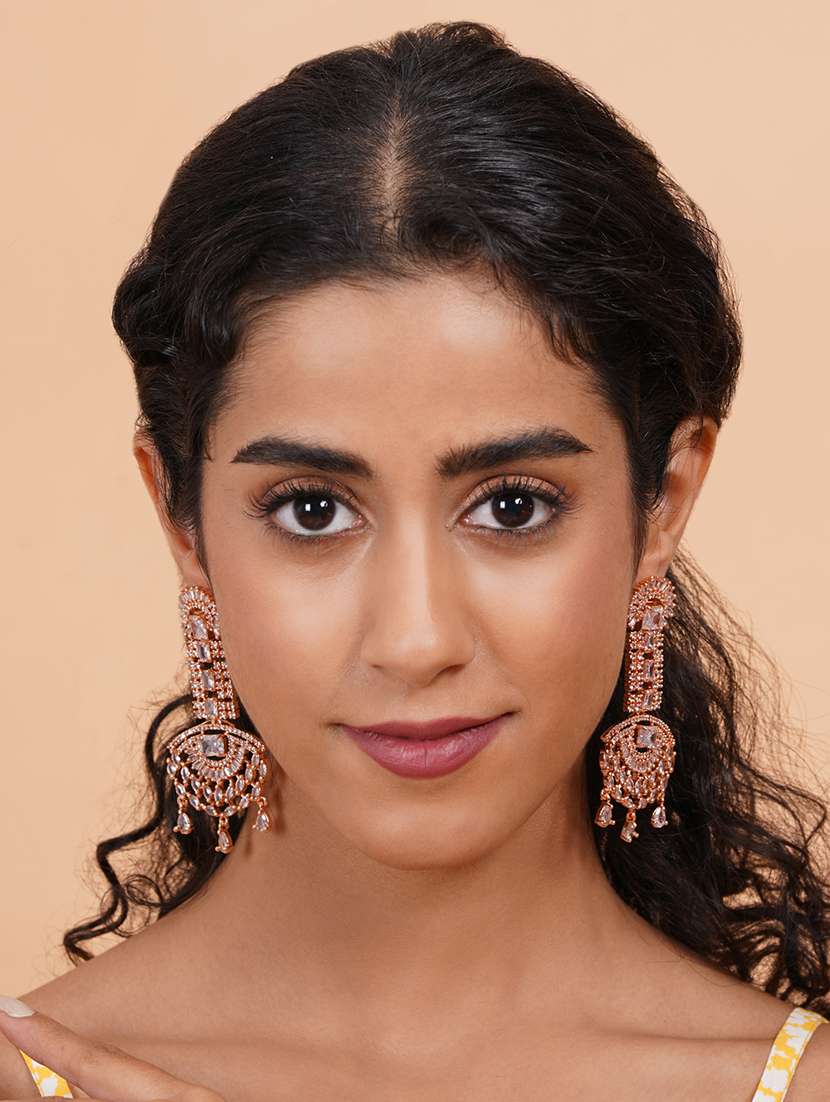 royal rose gold plated big size white ad cz studded luxury earrings - 22173832 -  Standard Image - 1
