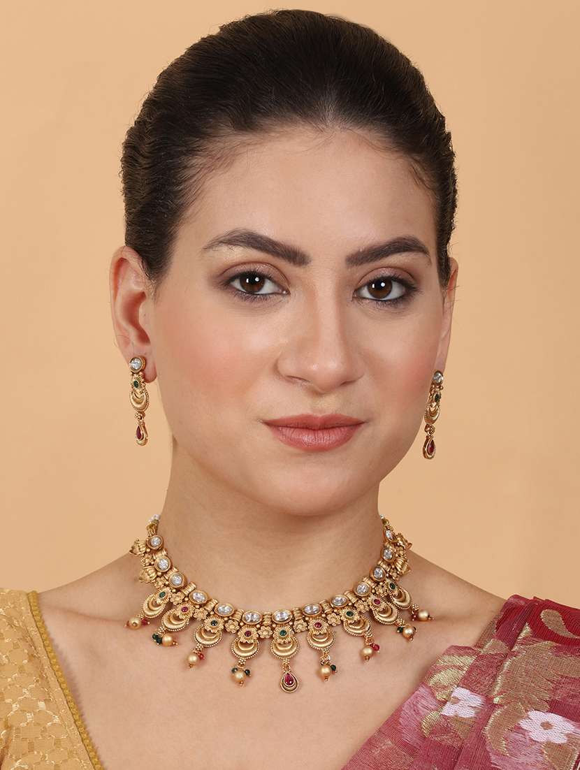 luxurious gold plated rajwadi necklace set - 22173835 -  Standard Image - 1