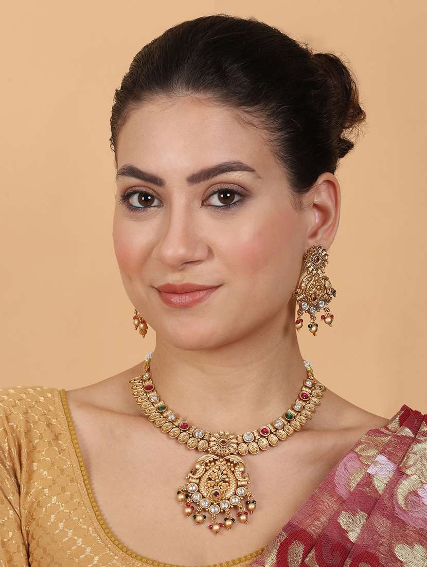 elegant kempu rajwadi drop style necklace set - 22173837 -  Standard Image - 1