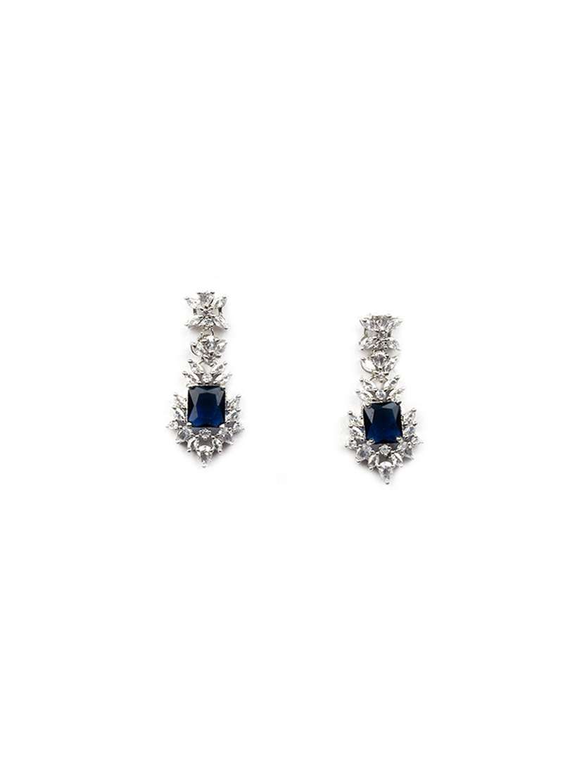 silver plated blue square ad cz studded leaf pendant set - 22173843 -  Standard Image - 4