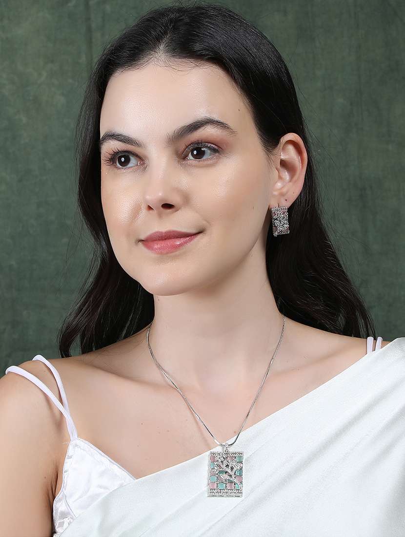 luxurious multicolored ad square pendant with earrings - 22173852 -  Standard Image - 1