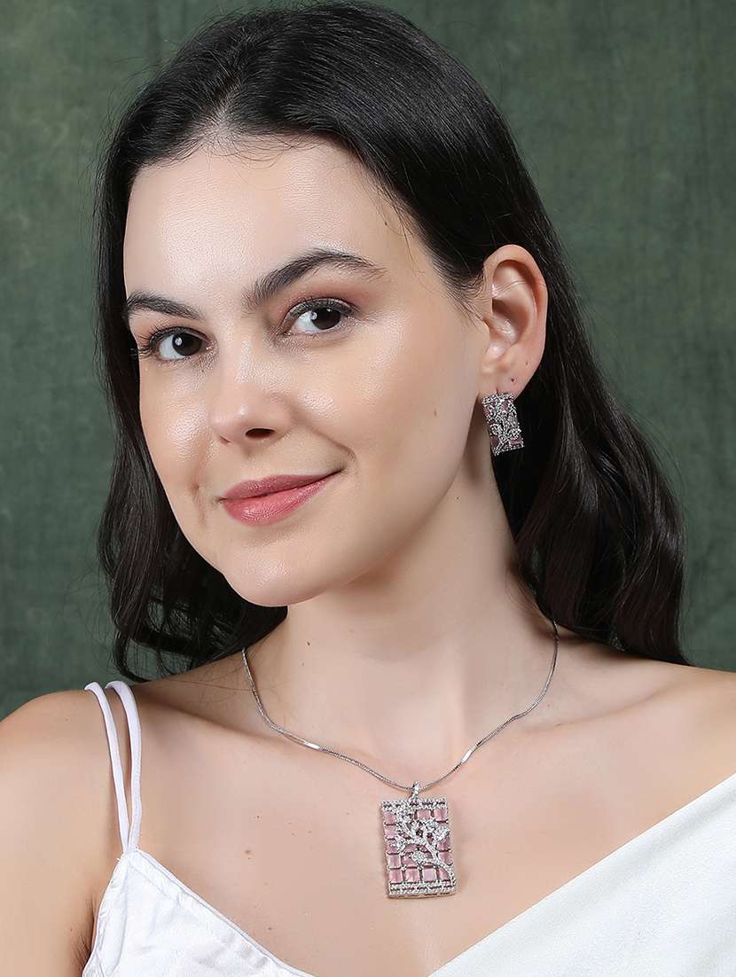 luxurious pink ad square pendant with earrings - 22173853 -  Standard Image - 1