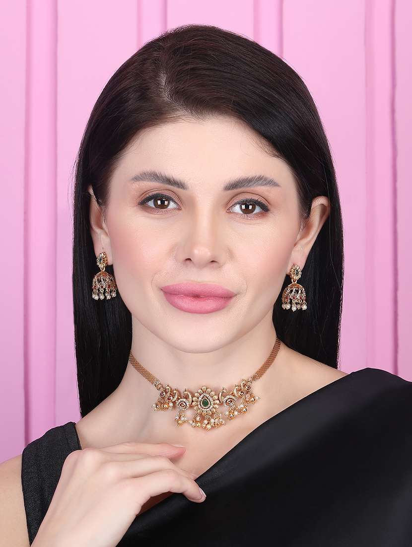 exquisite gold plated peacock choker set - 22173870 -  Standard Image - 1