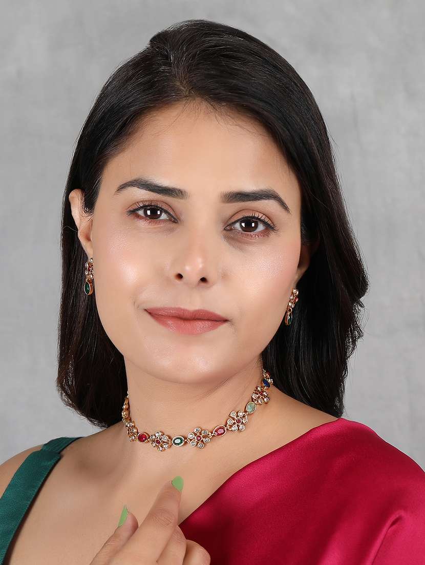 multicolor kemp studded sleek flower necklace set - 22173874 -  Standard Image - 1