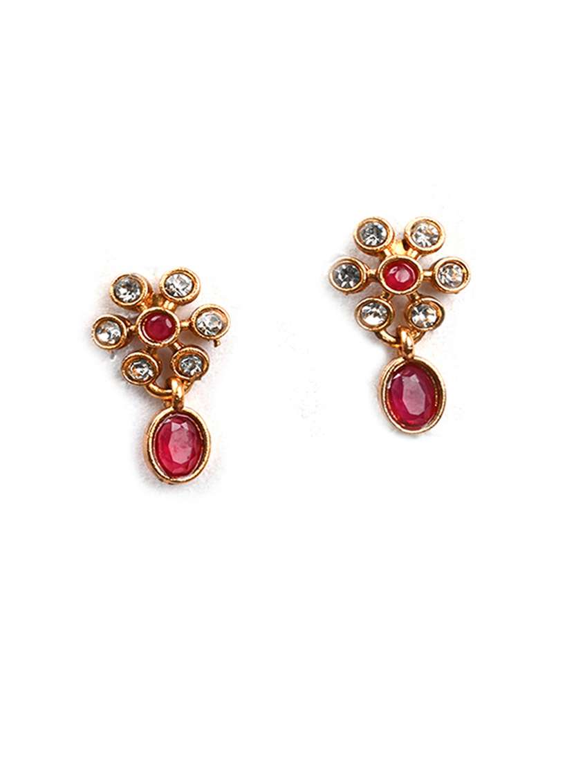 red kemp studded sleek flower necklace set - 22173876 -  Standard Image - 4