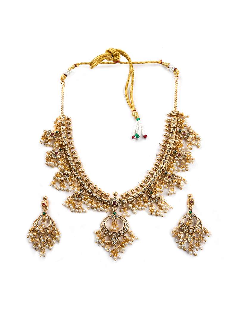 luxurious gold plated guttapusallu long necklace set - 22173877 -  Standard Image - 6