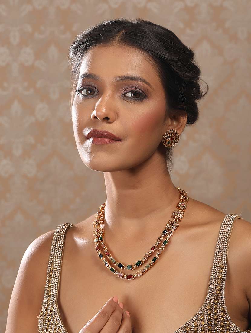 gold plated alloy multi kemp stones necklace - 22173882 -  Standard Image - 1