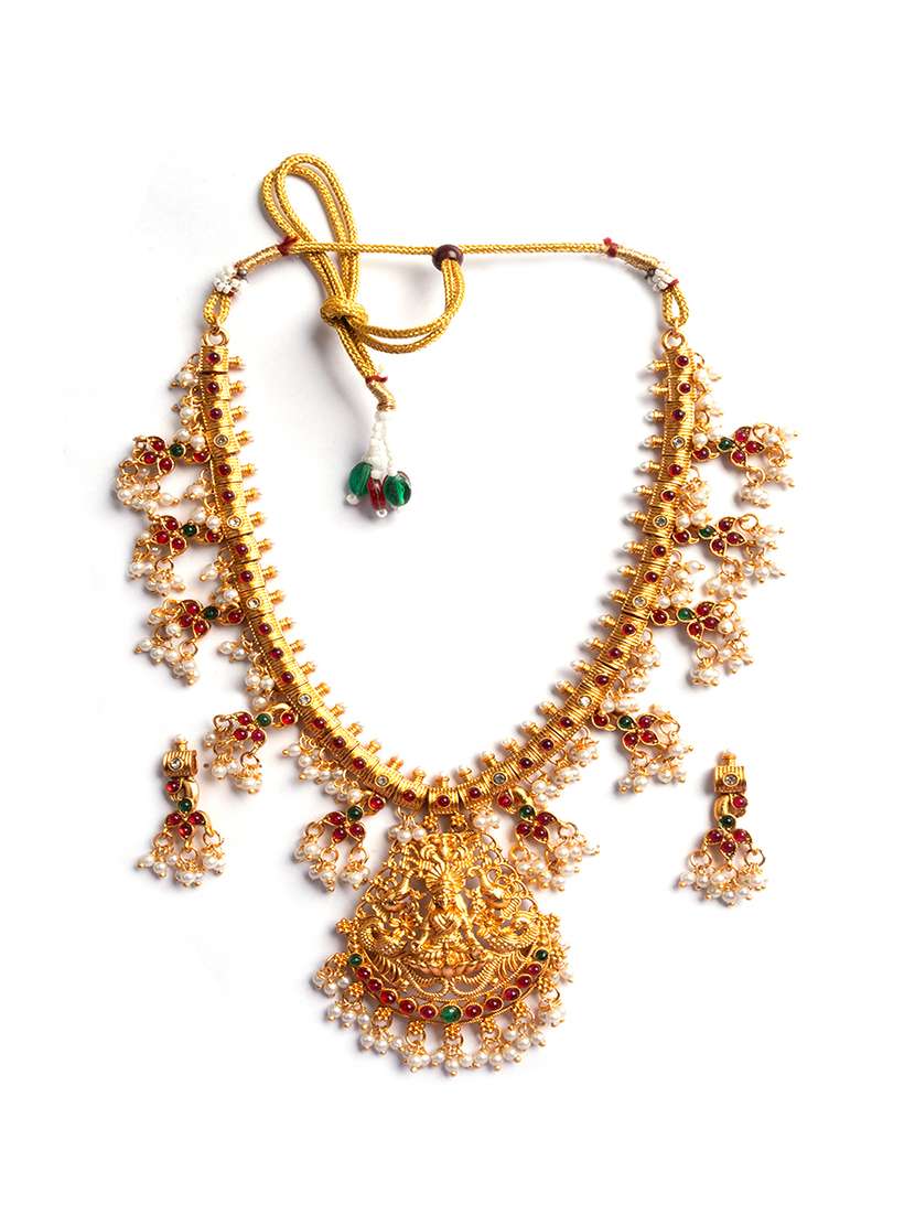 gold plated temple necklace set - 22173886 -  Standard Image - 1