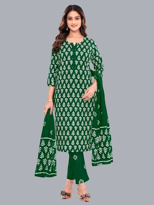 women batik printed three quarter sleeve kurta pant with dupatta set - 22173897 -  Standard Image - 0