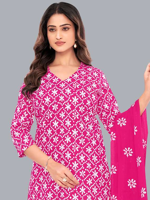 women batik printed three quarter sleeve kurta pant with dupatta set - 22173903 -  Standard Image - 4