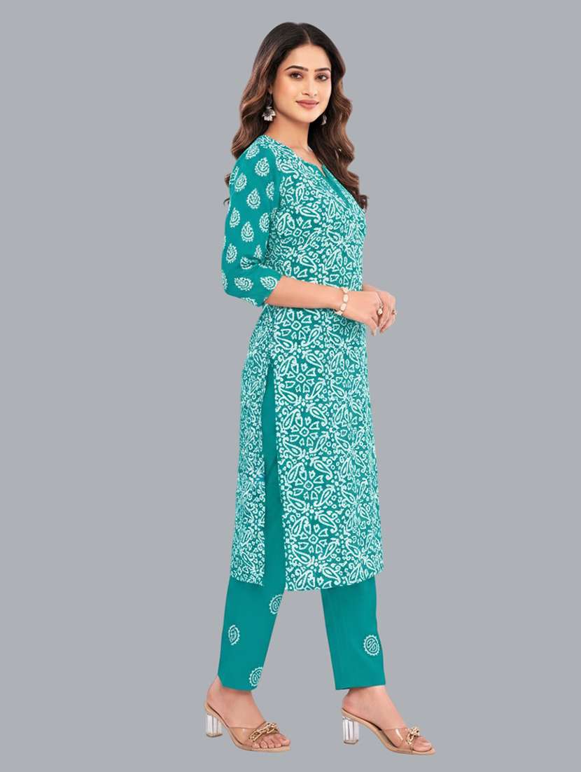 women batik printed three quarter sleeve kurta pant with dupatta set - 22173904 -  Standard Image - 1