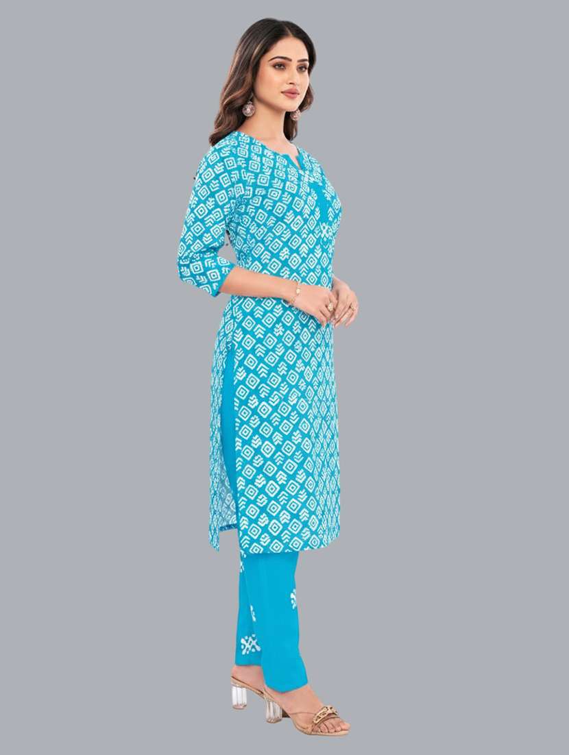women batik printed three quarter sleeve kurta pant with dupatta set - 22173906 -  Standard Image - 1
