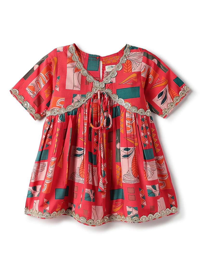 girls printed short sleeve kurta and pant set - 22173909 -  Standard Image - 4