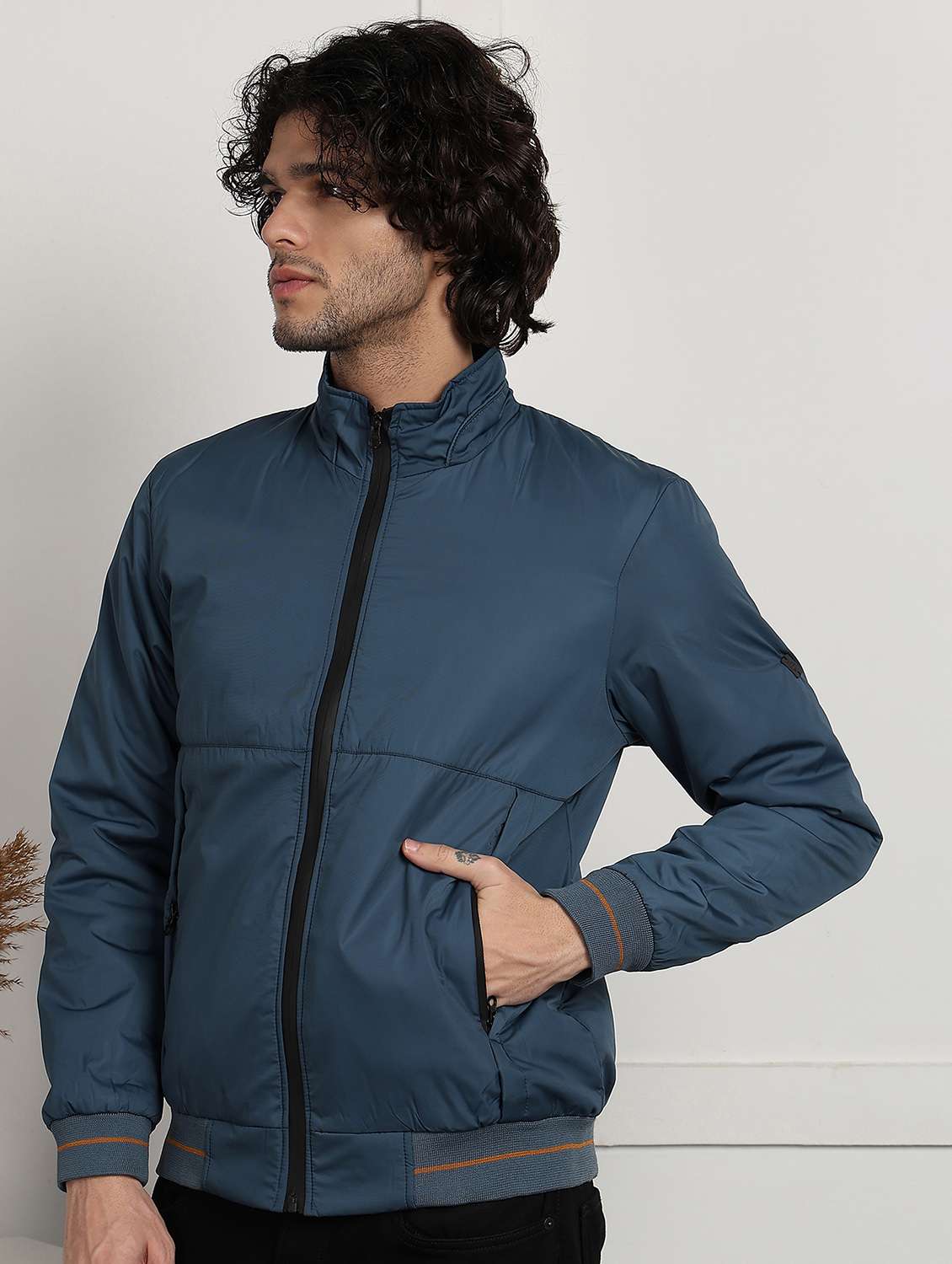 men solid stand collar long sleeve quilted jacket - 22173914 -  Standard Image - 1