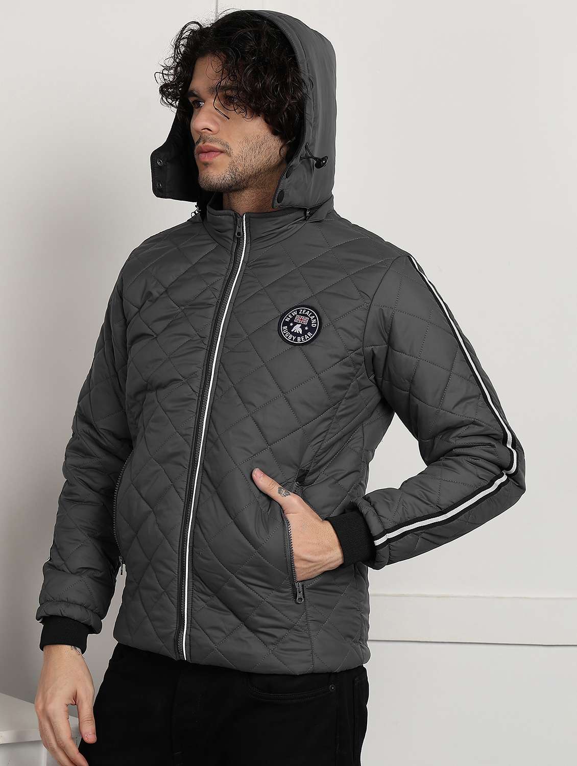 men solid long sleeve hooded quilted jacket - 22173915 -  Standard Image - 1