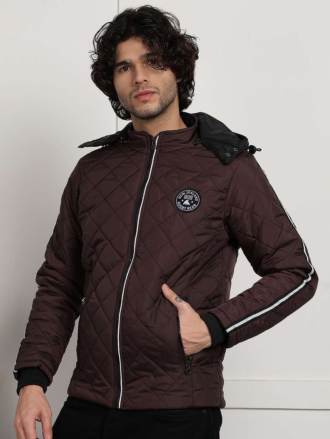 men solid long sleeve hooded quilted jacket - 22173917 -  Standard Image - 1