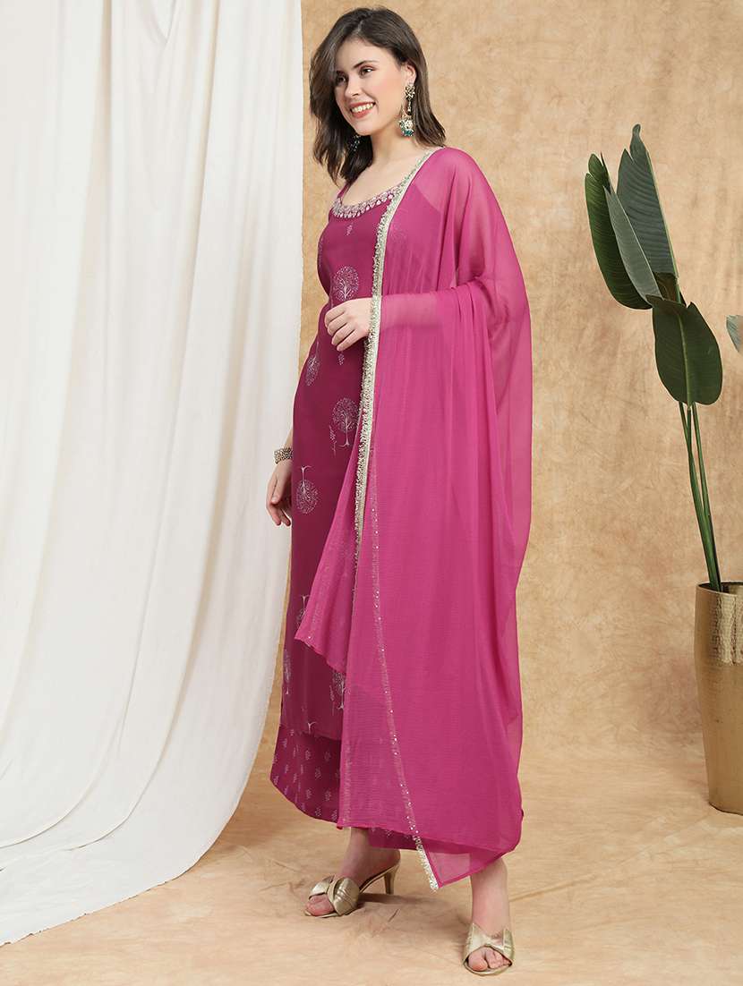 women printed shoulder strap kurta palazzo with dupatta set - 22174008 -  Standard Image - 1