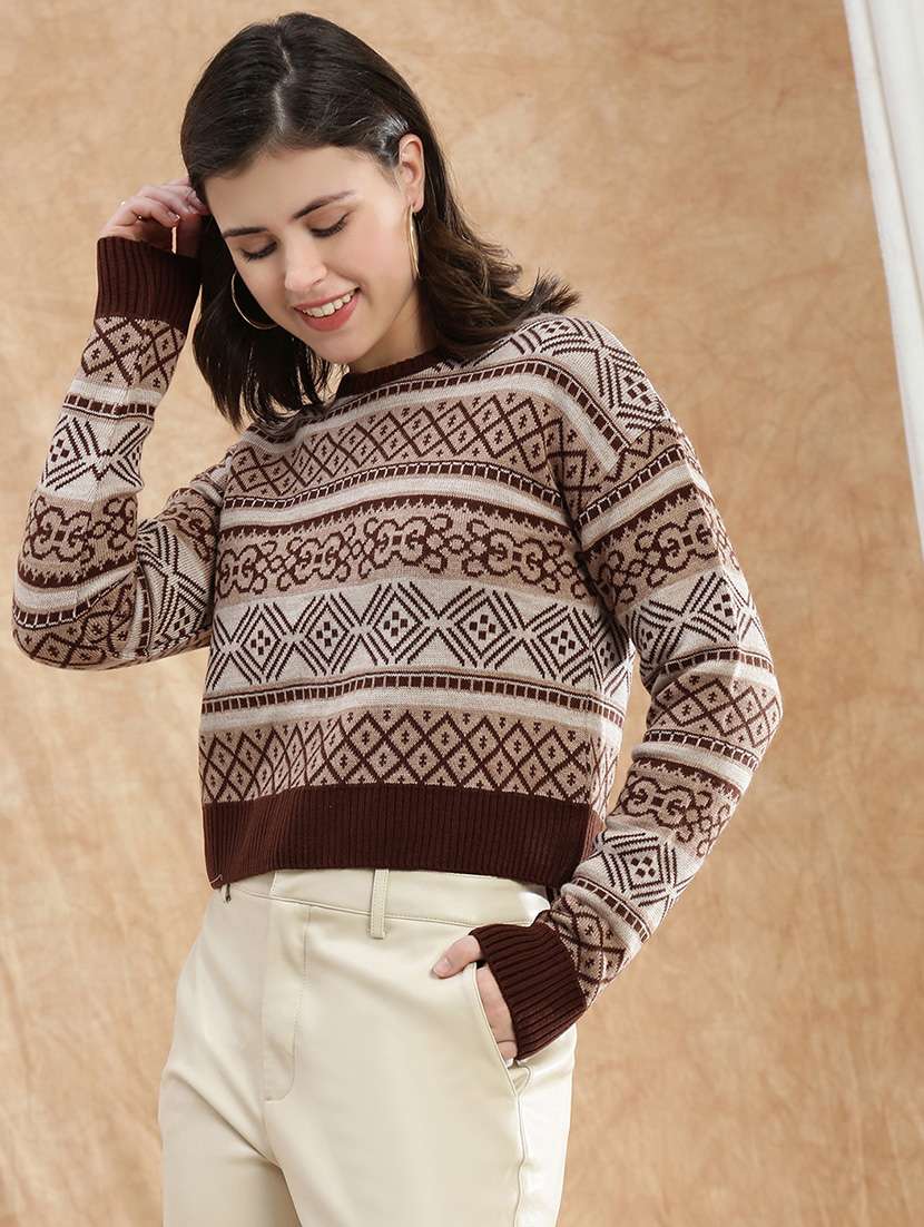 women self designed long sleeve pullover - 22174020 - Standard Image - 1