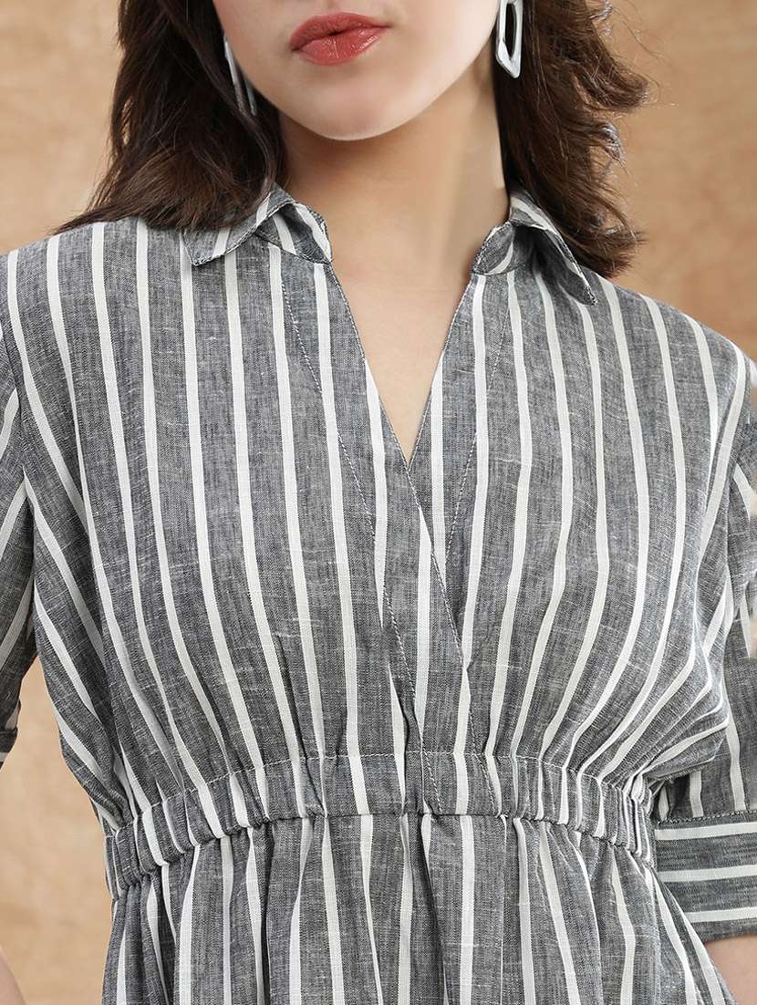 women striped short sleeve fit & flare dress - 22174030 -  Standard Image - 4