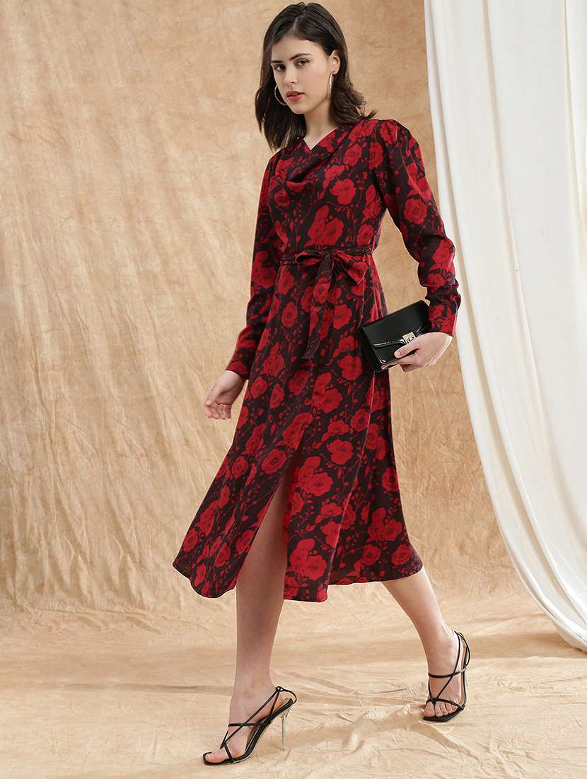 women printed puff sleeve a-line dress - 22174033 -  Standard Image - 1