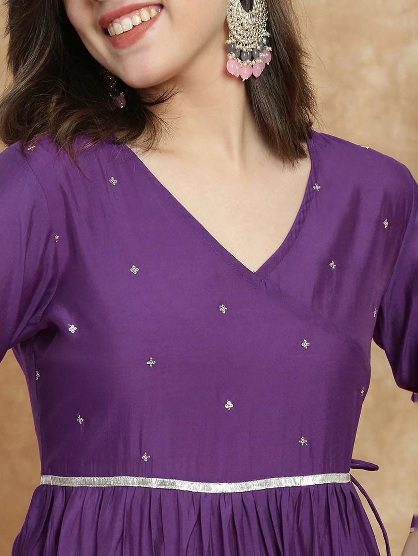 women solid with work three quarter sleeve tiered ethnic dress - 22174060 -  Standard Image - 4