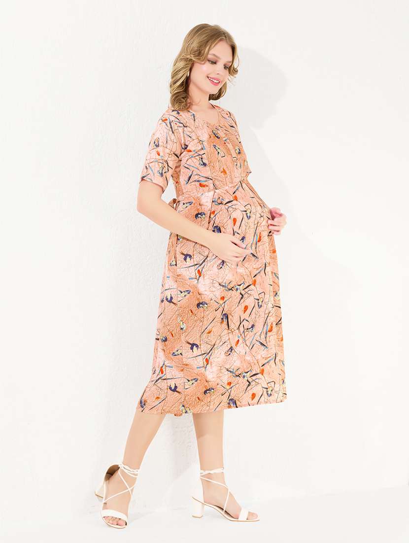women printed three quarter sleeve maternity wear dress - 22174066 -  Standard Image - 1