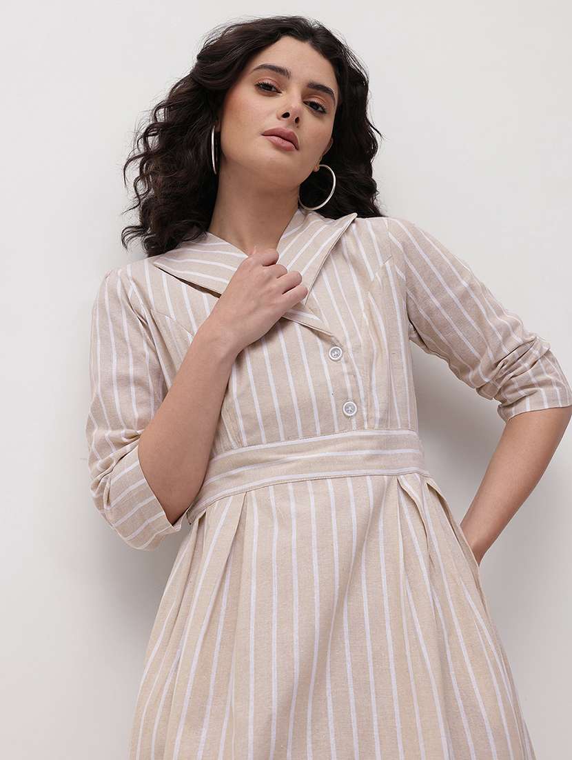 women striped three quarter sleeve a-line dress - 22174085 -  Standard Image - 4