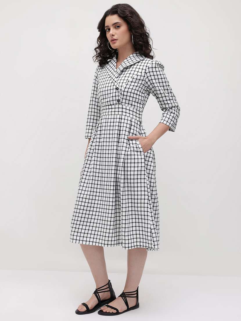 women checkered three quarter sleeve dress - 22174086 -  Standard Image - 1