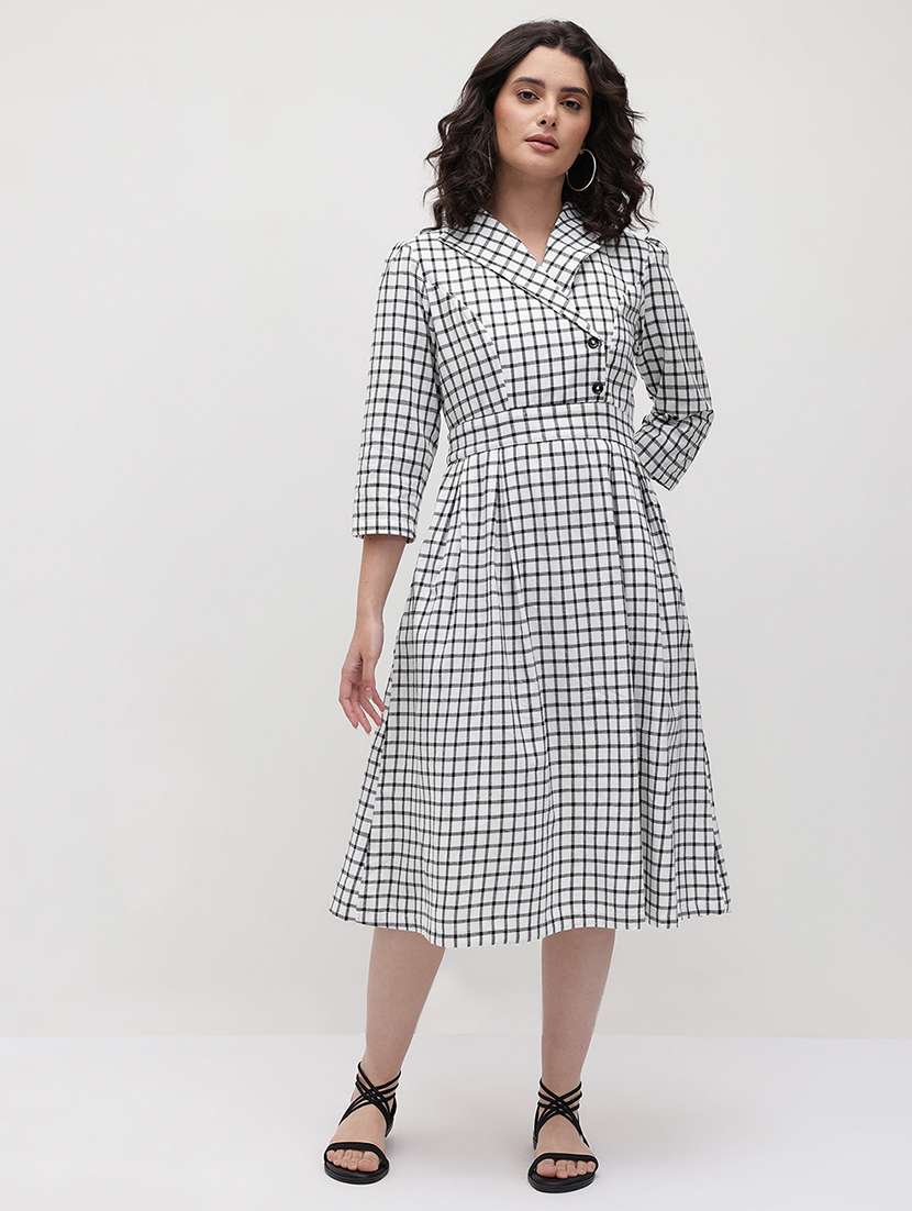 women checkered three quarter sleeve dress - 22174086 -  Standard Image - 6