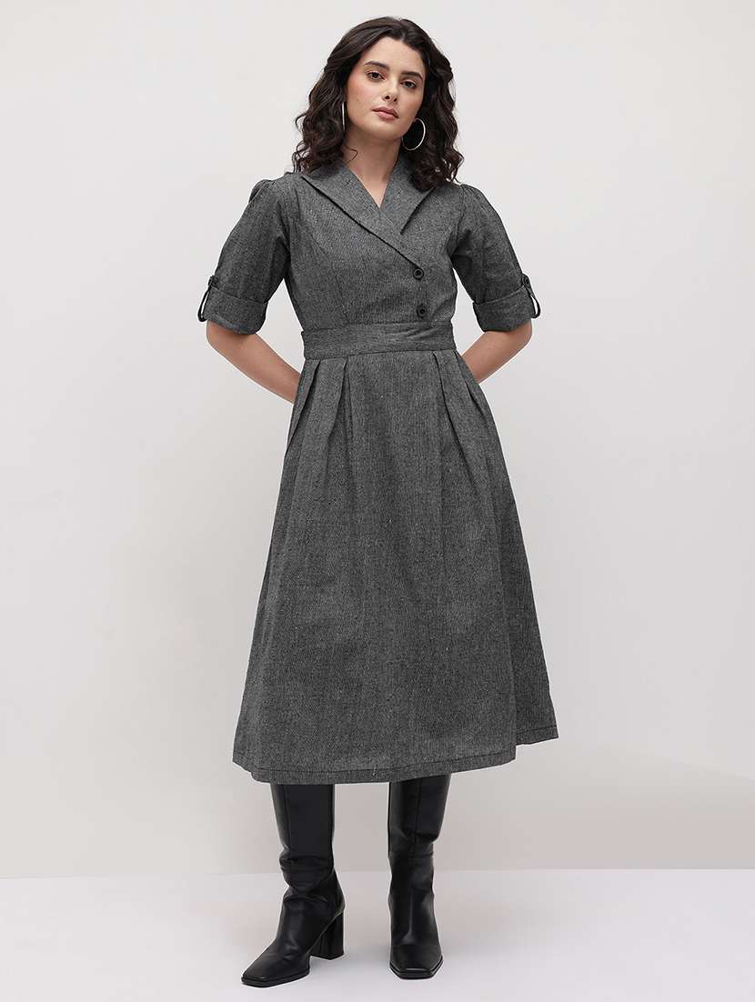 women solid three quarter sleeve dress - 22174087 -  Standard Image - 1