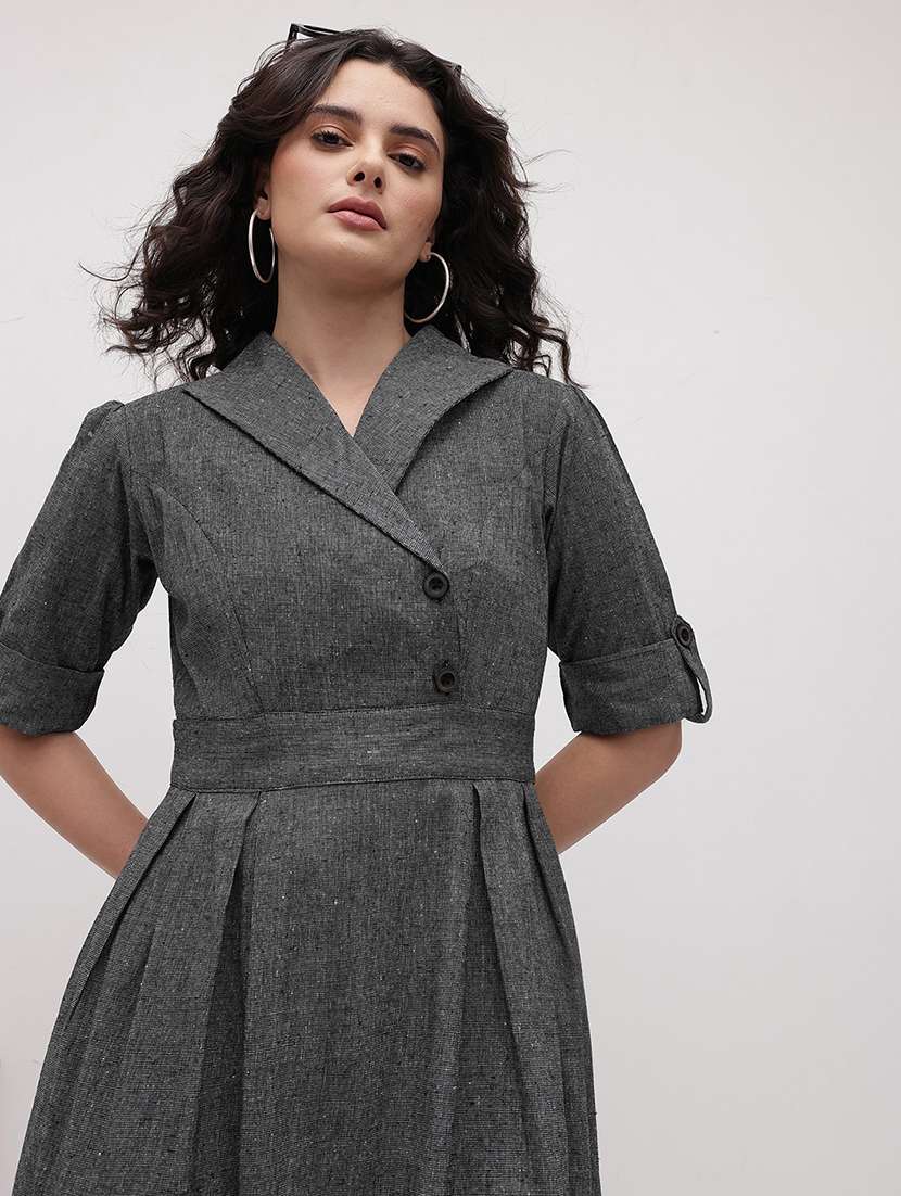 women solid three quarter sleeve dress - 22174087 -  Standard Image - 4