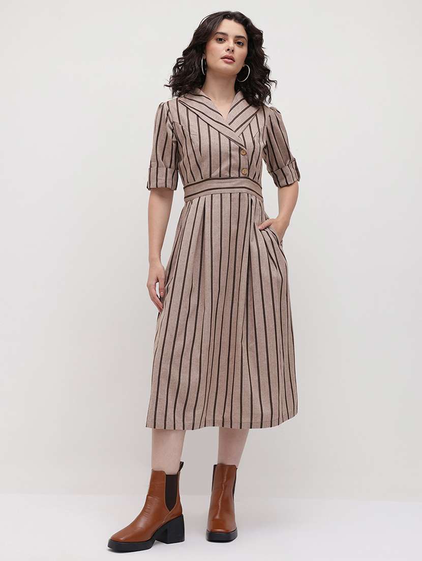women striped three quarter sleeve dress - 22174088 -  Standard Image - 1