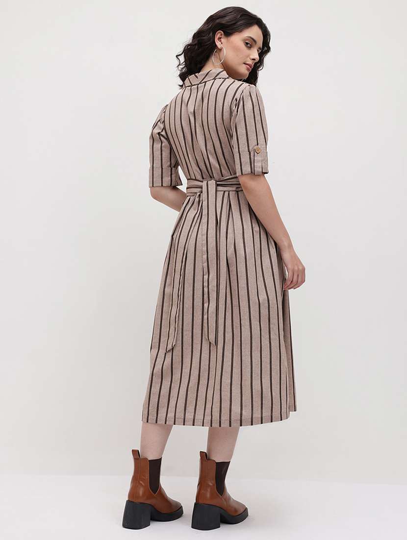 women striped three quarter sleeve dress - 22174088 -  Standard Image - 4