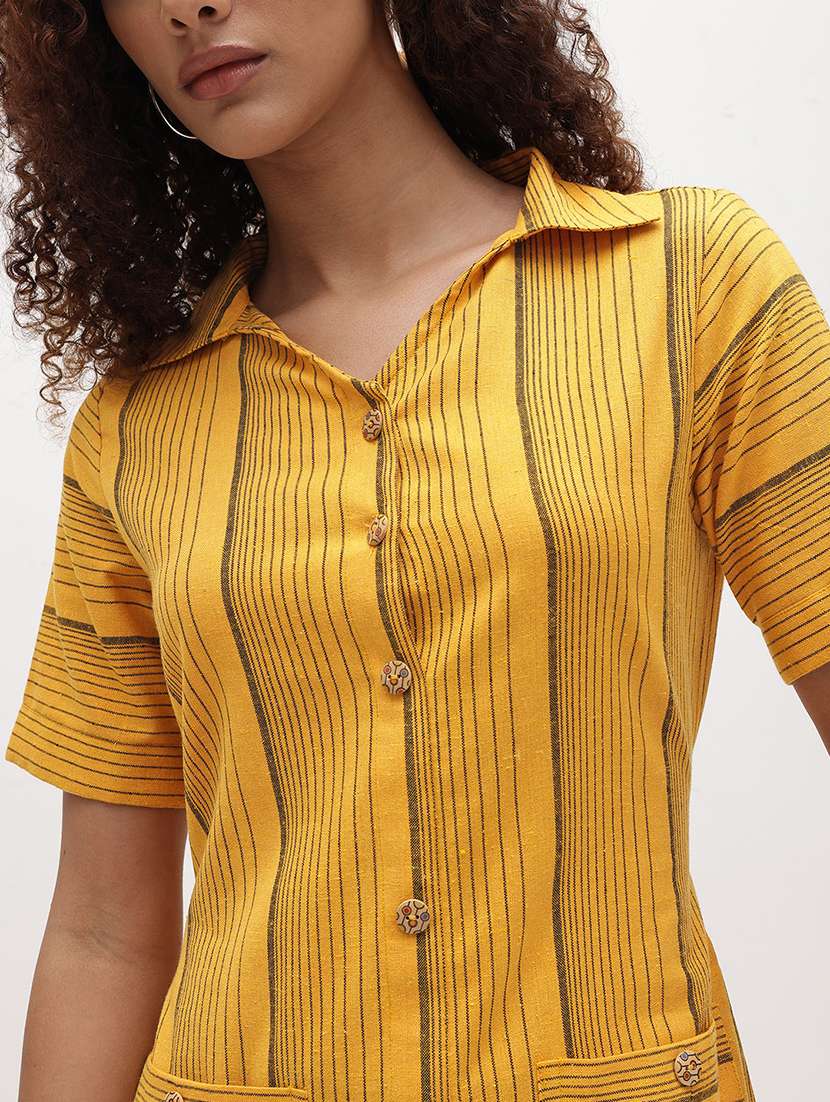 mustard cotton shirt dress - 22174091 -  Standard Image - 4