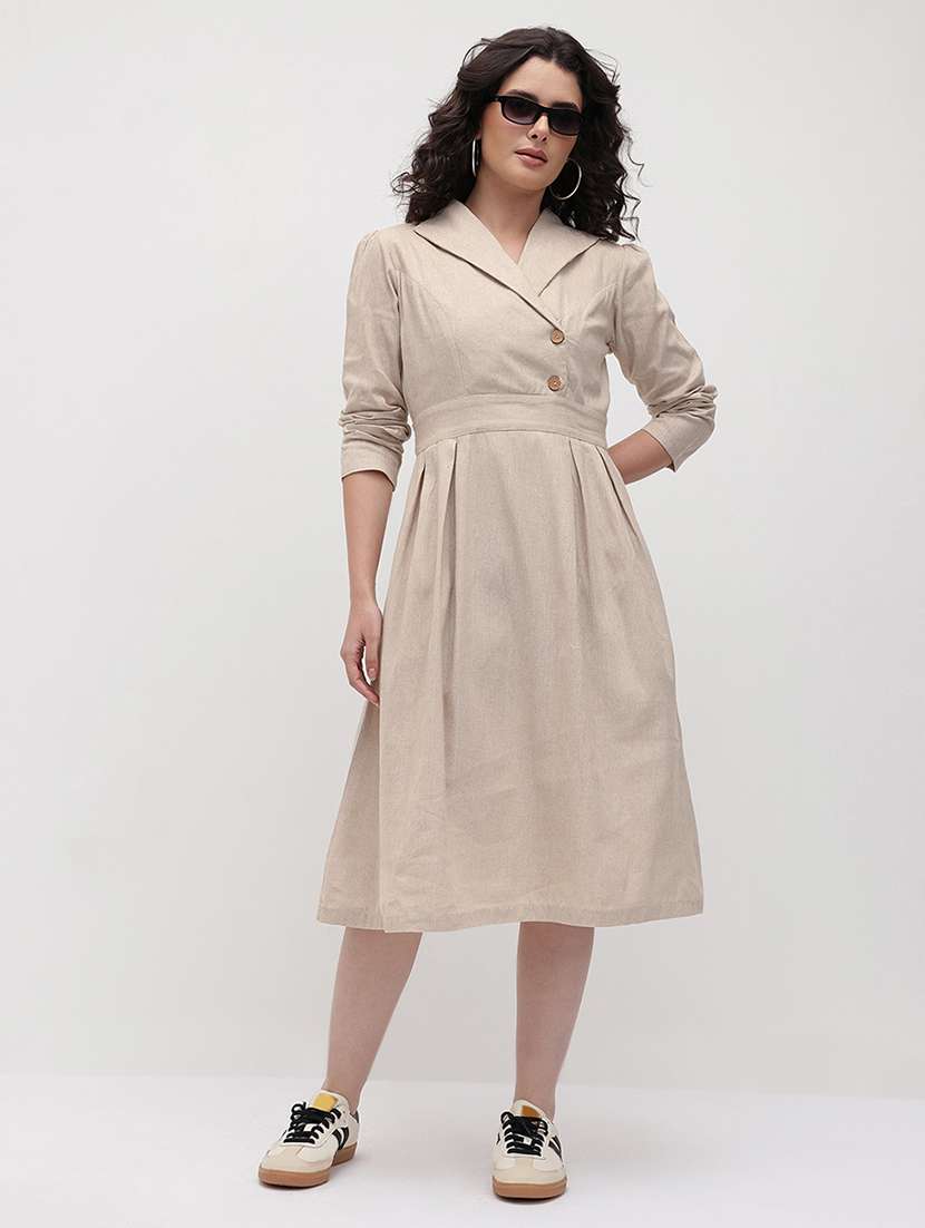 women solid three quarter sleeve dress