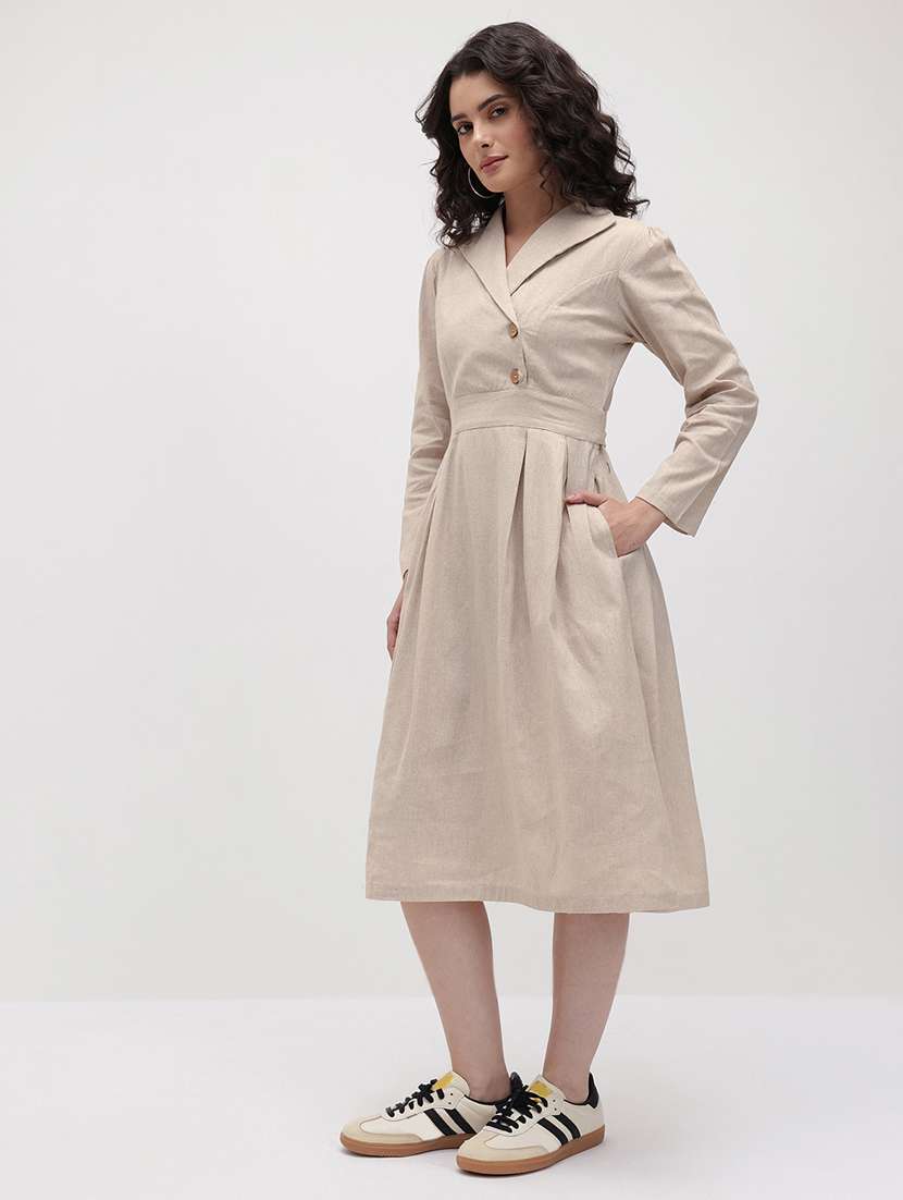 women solid three quarter sleeve dress - 22174092 -  Standard Image - 1