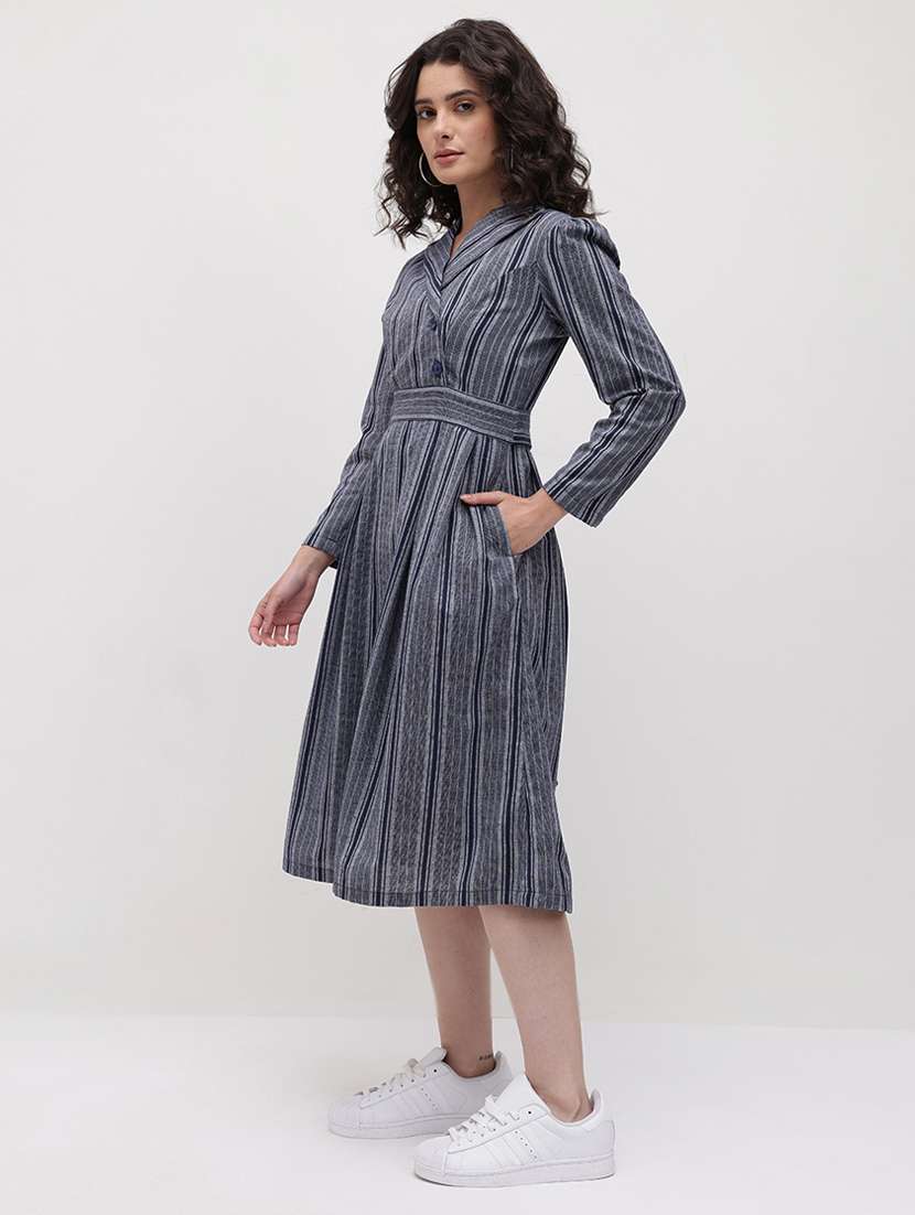 women striped three quarter sleeve dress - 22174093 -  Standard Image - 1