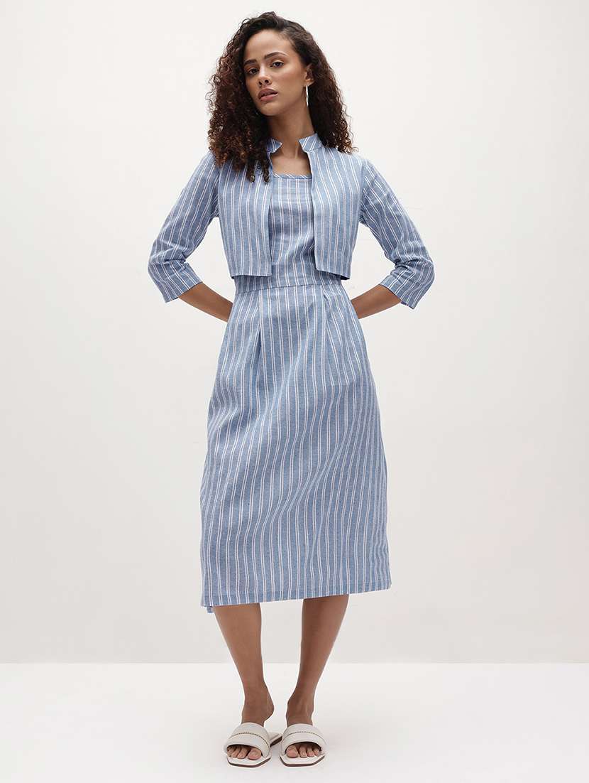 women striped three quarter sleeve dress - 22174094 -  Zoom Image - 0