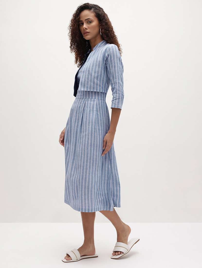 women striped three quarter sleeve dress - 22174094 -  Standard Image - 1