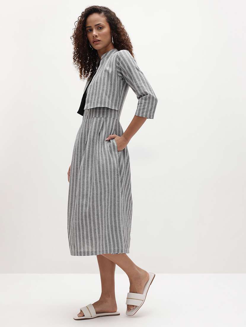 women striped three quarter sleeve dress - 22174095 -  Standard Image - 1
