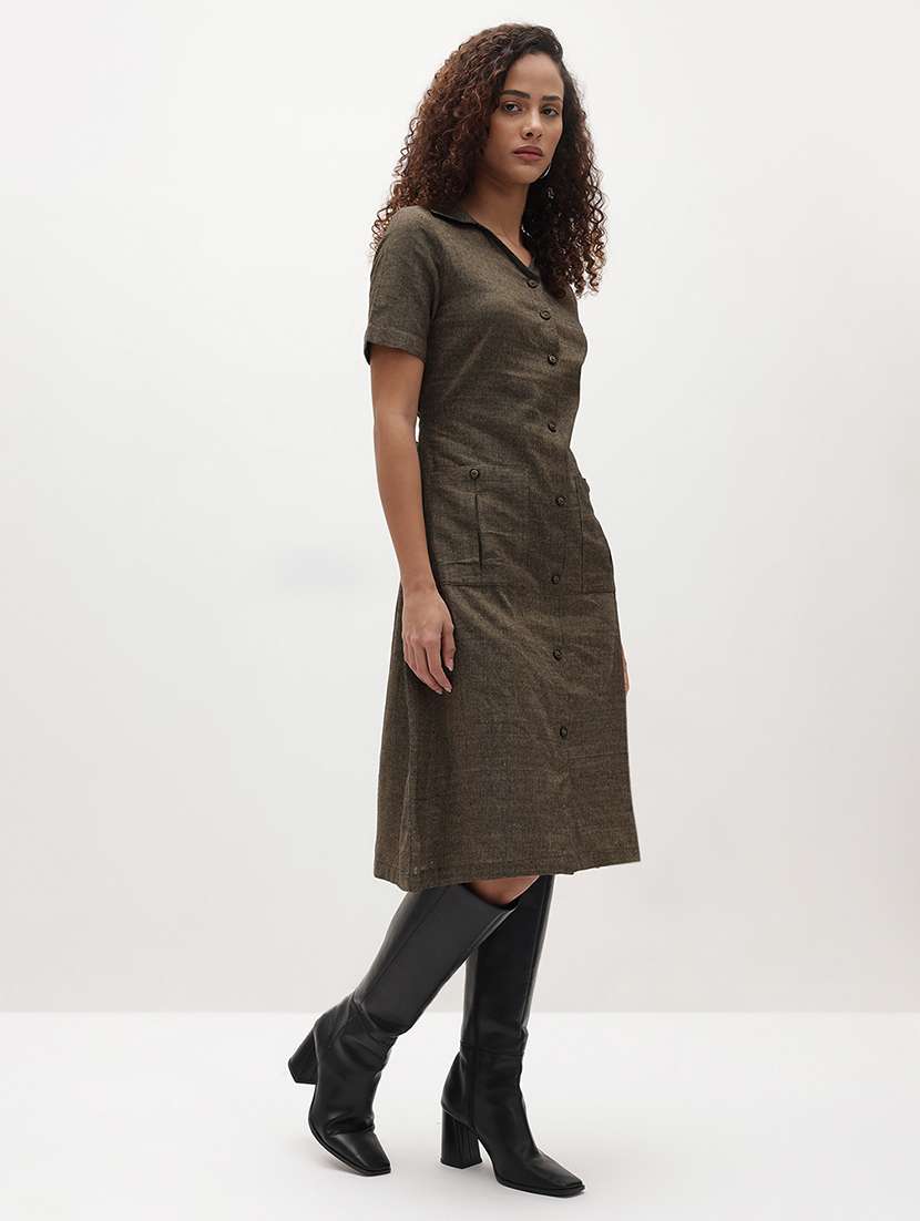 taupe cotton shirt dress - 22174096 -  Standard Image - 1