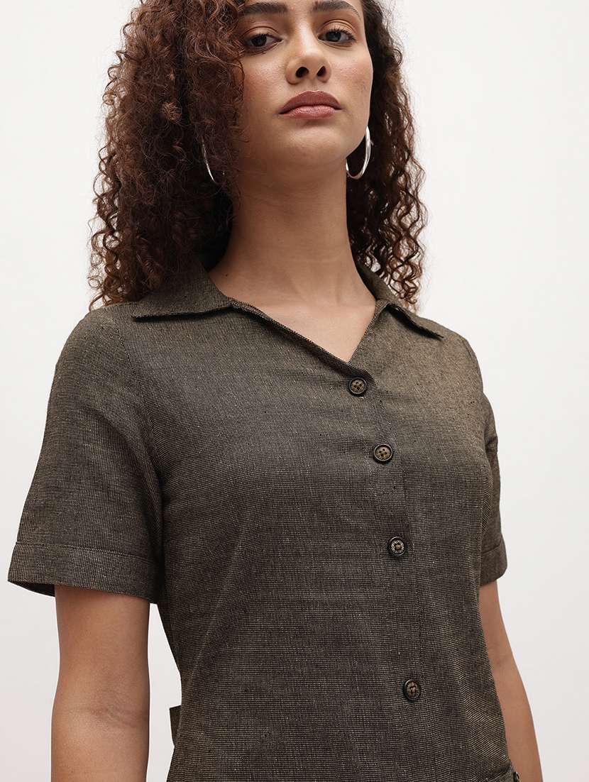 taupe cotton shirt dress - 22174096 -  Standard Image - 4