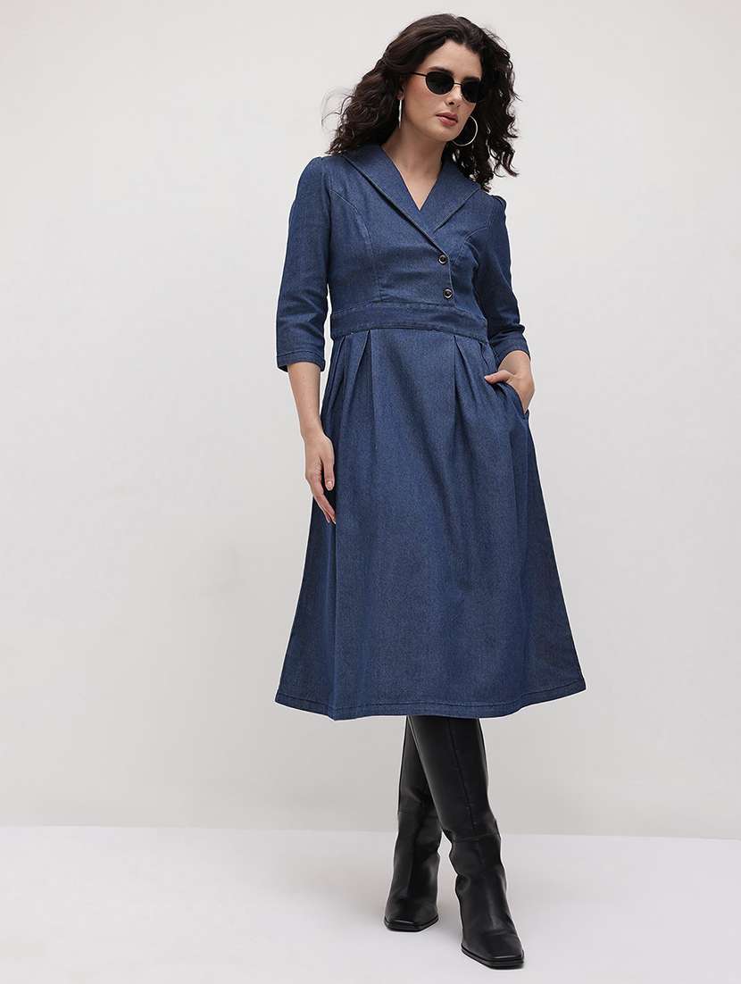 women solid three quarter sleeve dress