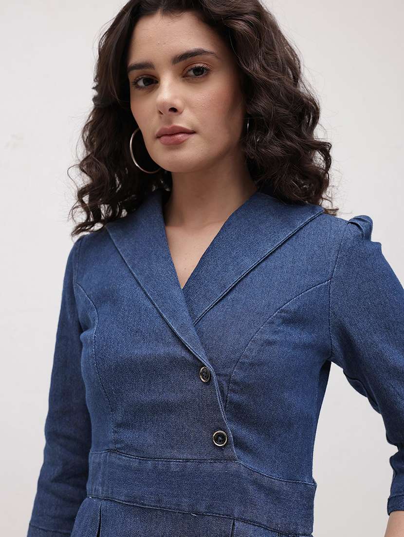 women solid three quarter sleeve dress - 22174099 -  Standard Image - 4